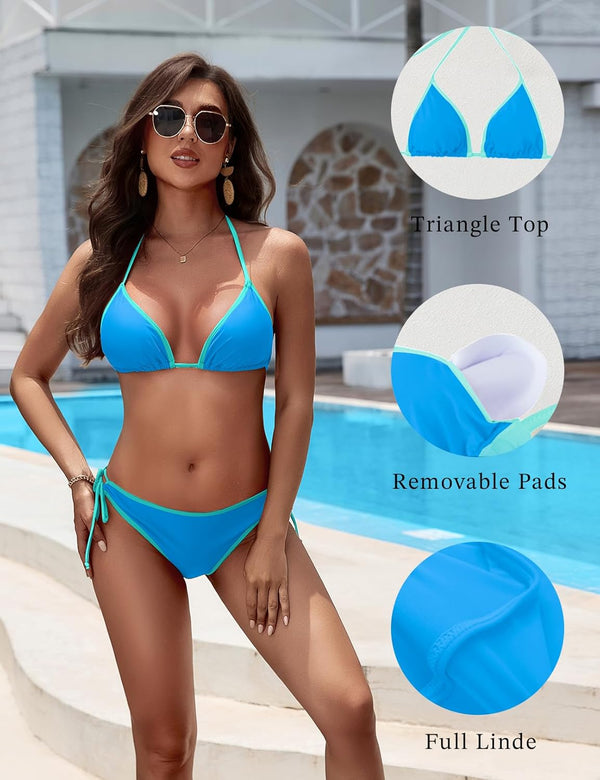 Color-Block Triangle Bikini Set